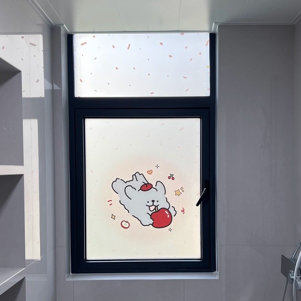 苹果小狗2025新款玻璃贴膜洗手间浴室窗户免胶防走光装饰磨砂贴纸 - 图0