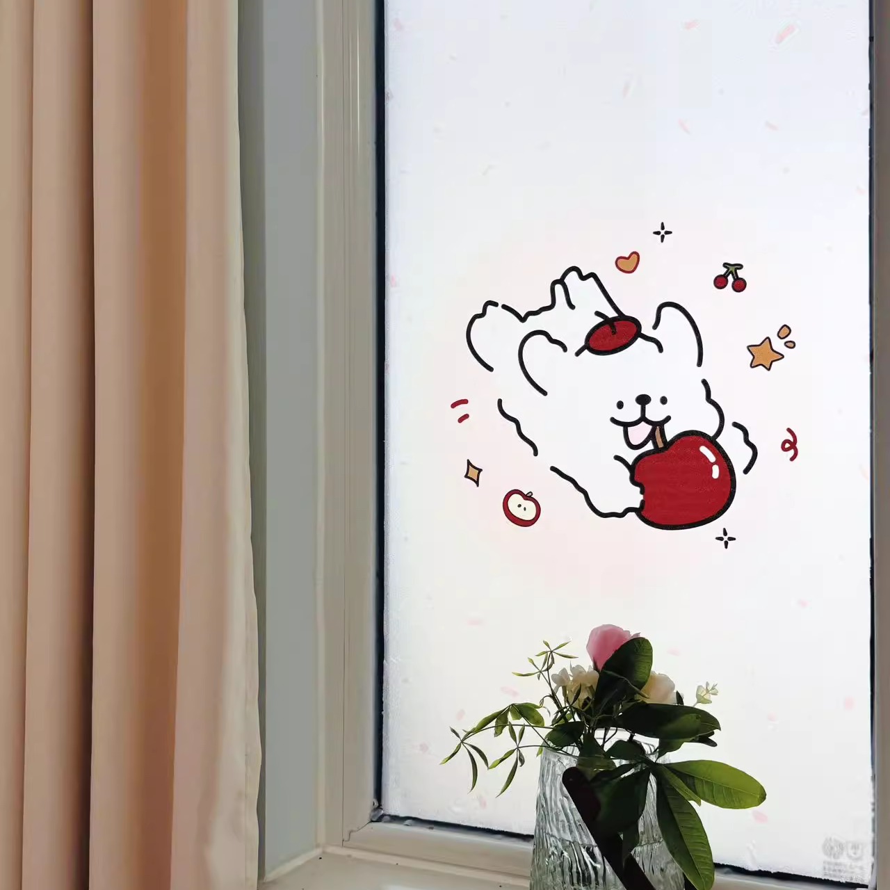 苹果小狗2025新款玻璃贴膜洗手间浴室窗户免胶防走光装饰磨砂贴纸 - 图2