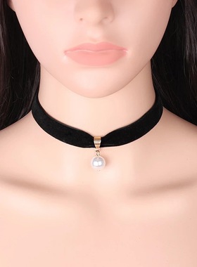 黑色丝绒锁骨链项圈女颈带日韩短款珍珠脖子饰品choker