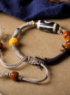 藏饰两眼手工编织民族风手绳 文玩棉绳手链