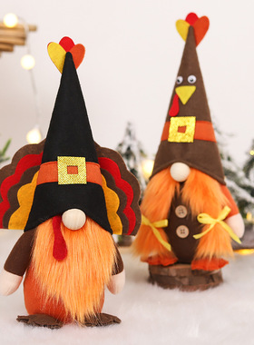 跨境新品感恩节火鸡公仔摆件无脸娃娃玩偶家居场景气氛装饰用品