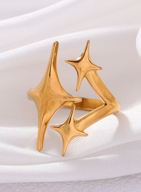 欧美时尚夸张不锈钢戒指女18k金简约ins风设计感指环手饰