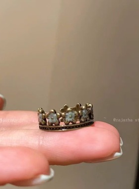 「秘境花园」中古叠戴蝴蝶戒指复古做旧感小众花朵开口指环女