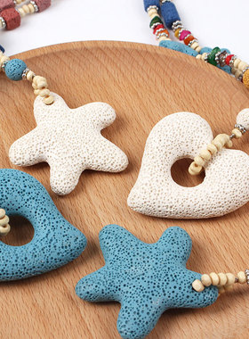 跨境新品多巴胺火山石爱心项链夏日海星长款挂坠彩色锁骨链