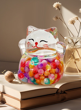 爆款流沙爆闪猫咪桌面手办摆件装饰品夜光流沙瓶