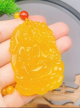 新款黄色玛瑙乘龙观音吊坠