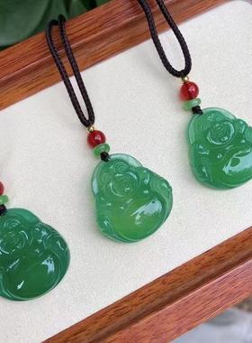 天然绿玛瑙弥勒佛吊坠玉髓笑佛挂件男女款玉石大肚佛