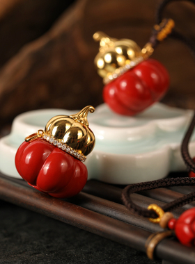 一生安朱砂八宝葫芦吊坠项链s925纯银镶嵌民族风本命年平安健康礼
