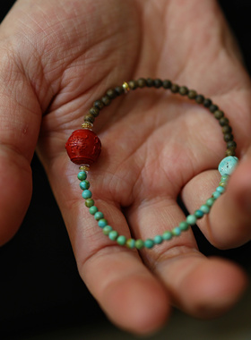 灵火灵云原创真朱砂雷祖手链简约新中式沉香绿松石平安健康礼高端