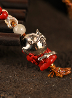 一生安朱砂伏魔小天君钟馗吊坠s925纯银镶嵌护身本命年平安diy珠