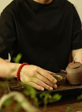 灵丹真朱砂老型珠手串男女苹果珠本命年平安护身手链老人一生安