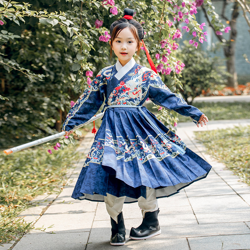 超高颜值原创女童汉服明制锦衣卫飞鱼服儿童中国风学生童装拜年服