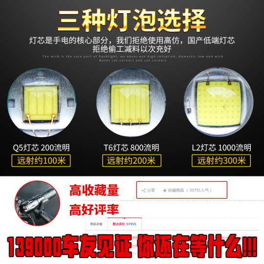Night riding t6 bicycle light headlight equipment accessories