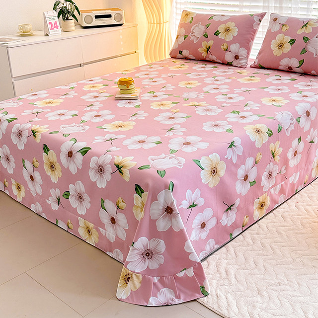 Single sheet thickened raw cotton non-pure cotton four-season double lace wash cotton bed sheet three-piece set