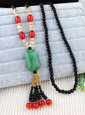 蜜蜡珠链女水晶毛衣链