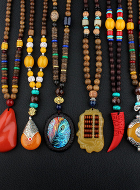 民族风项链男女木珠挂件菩提复古