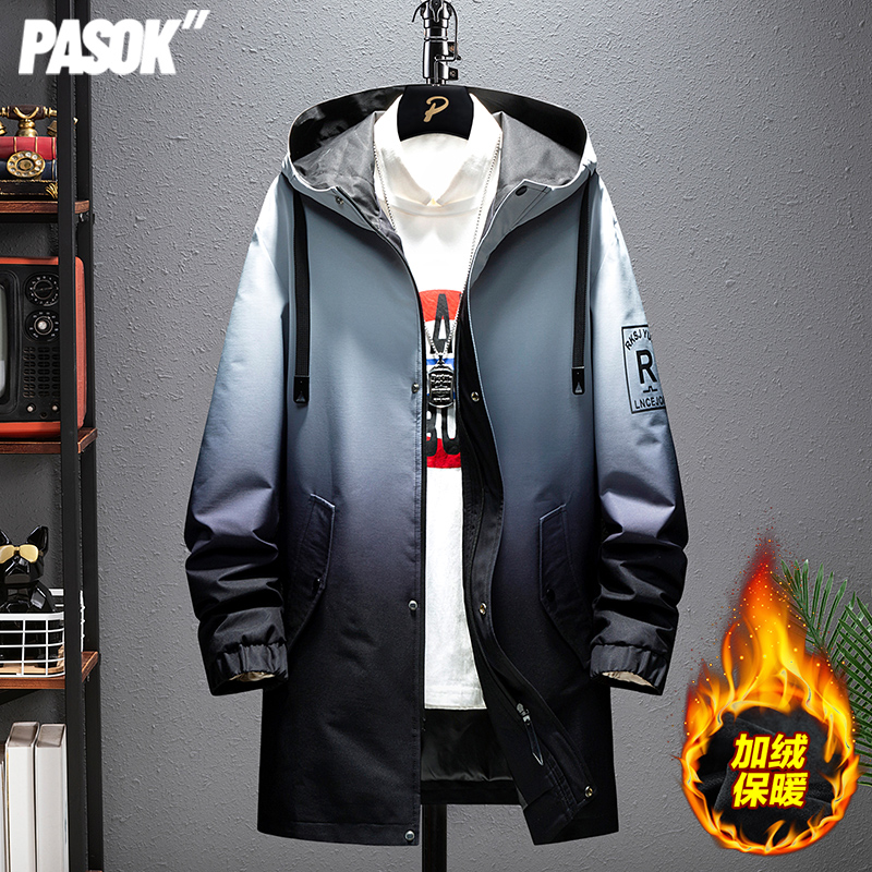 男长款20新款潮流渐变色中长款风衣 pasok风衣