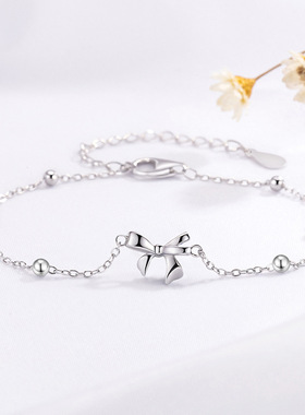 S925纯银红猫眼石蝴蝶结手链简约