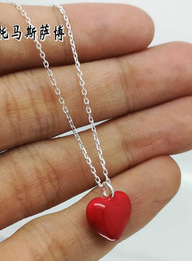 托马斯萨博纯银立体红色吊坠项链