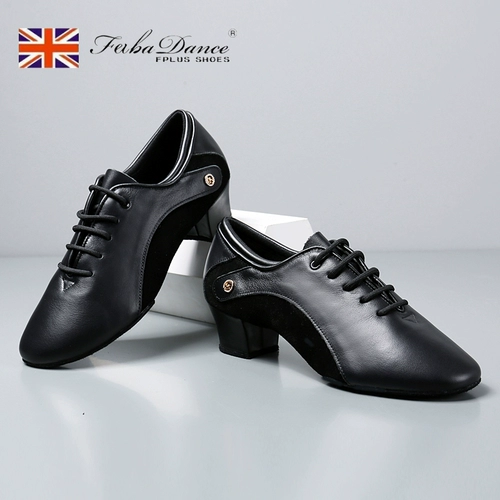 FB, профессиональная мужская обувь для латинских танцев, подлинный национальный стандарт, мягкая подошва, лакированная кожа на среднем каблуке, домашняя обувь для социальных танцев