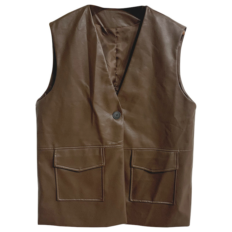 皮马甲女春秋新款时尚皮衣外套宽松大码马夹背心外穿欧货洋气上衣,淘宝优惠券,粉丝福利购,淘宝优惠卷