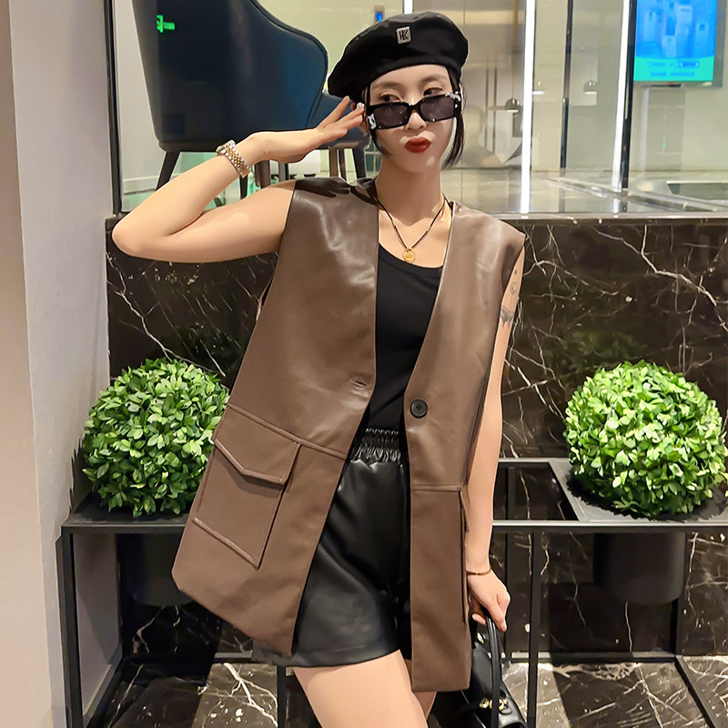 皮马甲女春秋新款时尚皮衣外套宽松大码马夹背心外穿欧货洋气上衣,淘宝优惠券,粉丝福利购,淘宝优惠卷