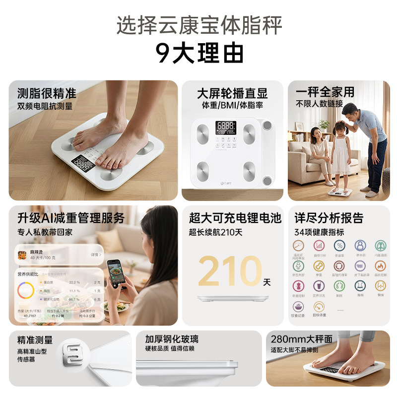 云康宝体脂秤智能yolanda人体专业支持HUAWEI HiLink体重称家用精准充电子秤华为高精度宿舍女减肥专用链接手