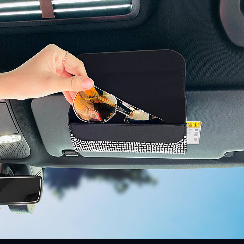 镶钻车用眼镜夹女汽车遮阳板眼镜盒票据夹车用眼镜架证件收纳夹,淘宝优惠券,粉丝福利购,淘宝优惠卷