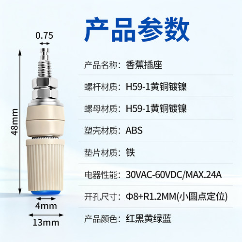 M5*48面板插座连接器24A大电流4mm香蕉插座插头接线端子铜接线柱 - 图0