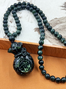 聚宝盆福袋岫玉吊坠项链