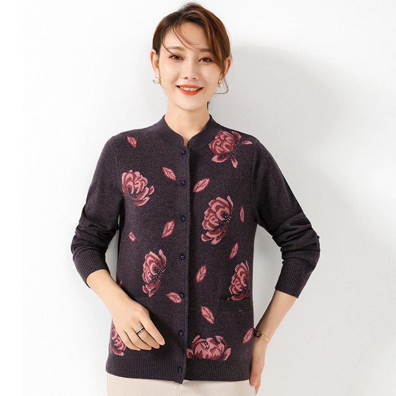 春竹2021冬新款奶奶开衫外套羊毛衫 春竹徕铼中老年女装