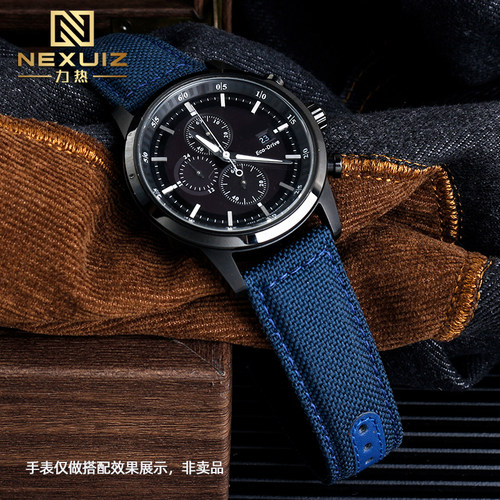 编织帆布尼龙表带适配西铁城CA0615 CA0695 CA0610 CA0617 22MM男 - 图0