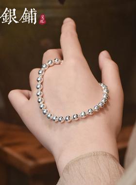 足银串珠圆柱银项链女款银珠吊坠