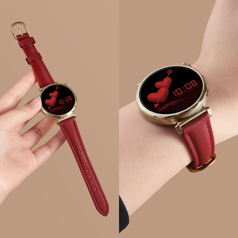 适用华为gt4女款表带秋冬高级感watch4女新年智能手表gt5pro腕表gt3pro女士fit3真皮腕带红色gt5新款手表带