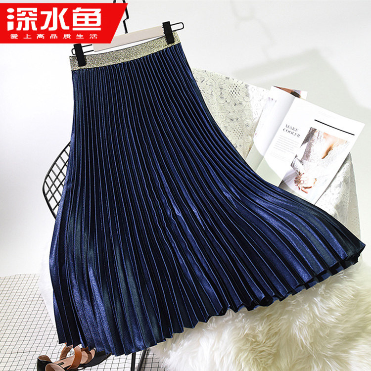 春秋2020新款中长款高腰长裙百褶裙 深水鱼时尚女装半身裙