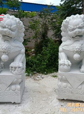 欧洲进口石狮子一对石雕风水青石摆件工艺大门口门前墓地墓前