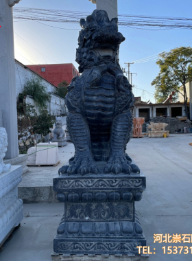 复古怀旧圆雕麒麟青石天然石材