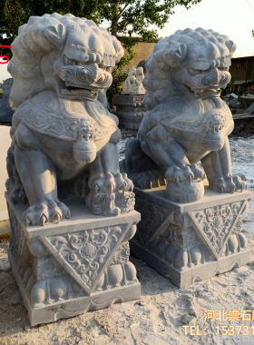 花岗岩狮子石雕一对家用别墅门口青石石狮子镇宅公司寺庙祠堂摆