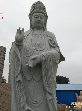 观音佛像汉白玉滴水石雕三面菩萨韦陀寺庙供奉西方三圣摆件定制款
