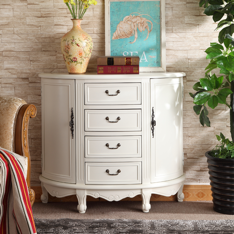 卧室入户进门轻奢玄关柜半圆实木斗柜欧美式玄关桌客厅隔断柜彩绘 - 图0