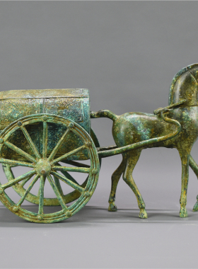 仿古招财马拉车纯铜摆件软装饰品