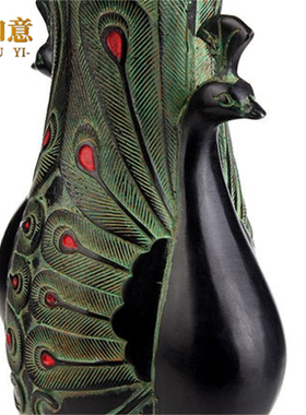 双凤仿古风装饰工艺品摆设青铜