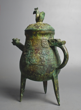 青铜器仿古三足凤盉酒壶盛酒器摆件雷纹兽面纹酒厂陈设博古架摆件