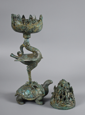 青铜器凤鸟龟鹤延年熏香炉博山炉