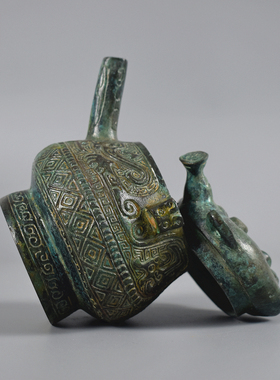 青铜器人面盉仿古酒器装饰摆件