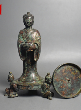 青铜器三人抬灯侍女灯台汉代灯具