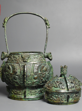 青铜器兽面饕餮提梁卣摆件酒樽