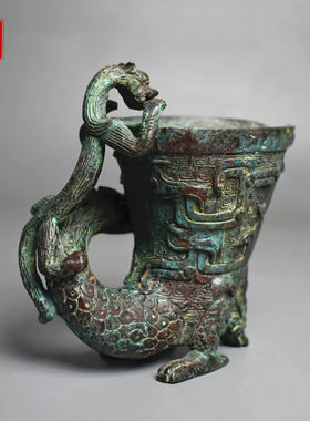 青铜器龙凤杯兽杯仿古酒具摆件