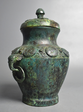 仿古青铜器双耳铭文罍圆罍摆件