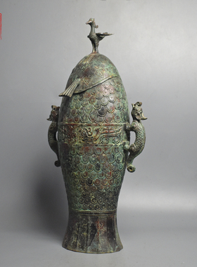 仿古青铜器双龙鲤鱼大号瓶纯铜